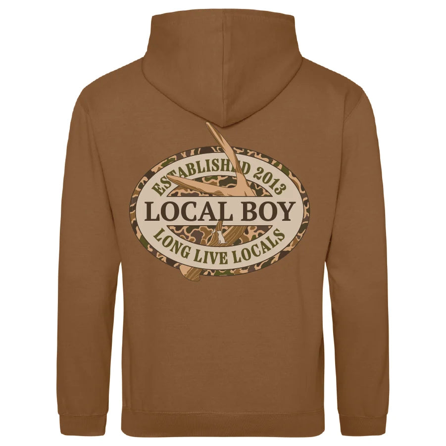 Local Boy | Youth Brushwood Old School Antler Oval Hoodie in Caramel Toffee