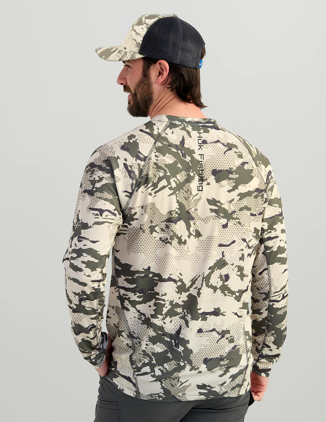 Huk KC Print Icon Performance Crew in Moss