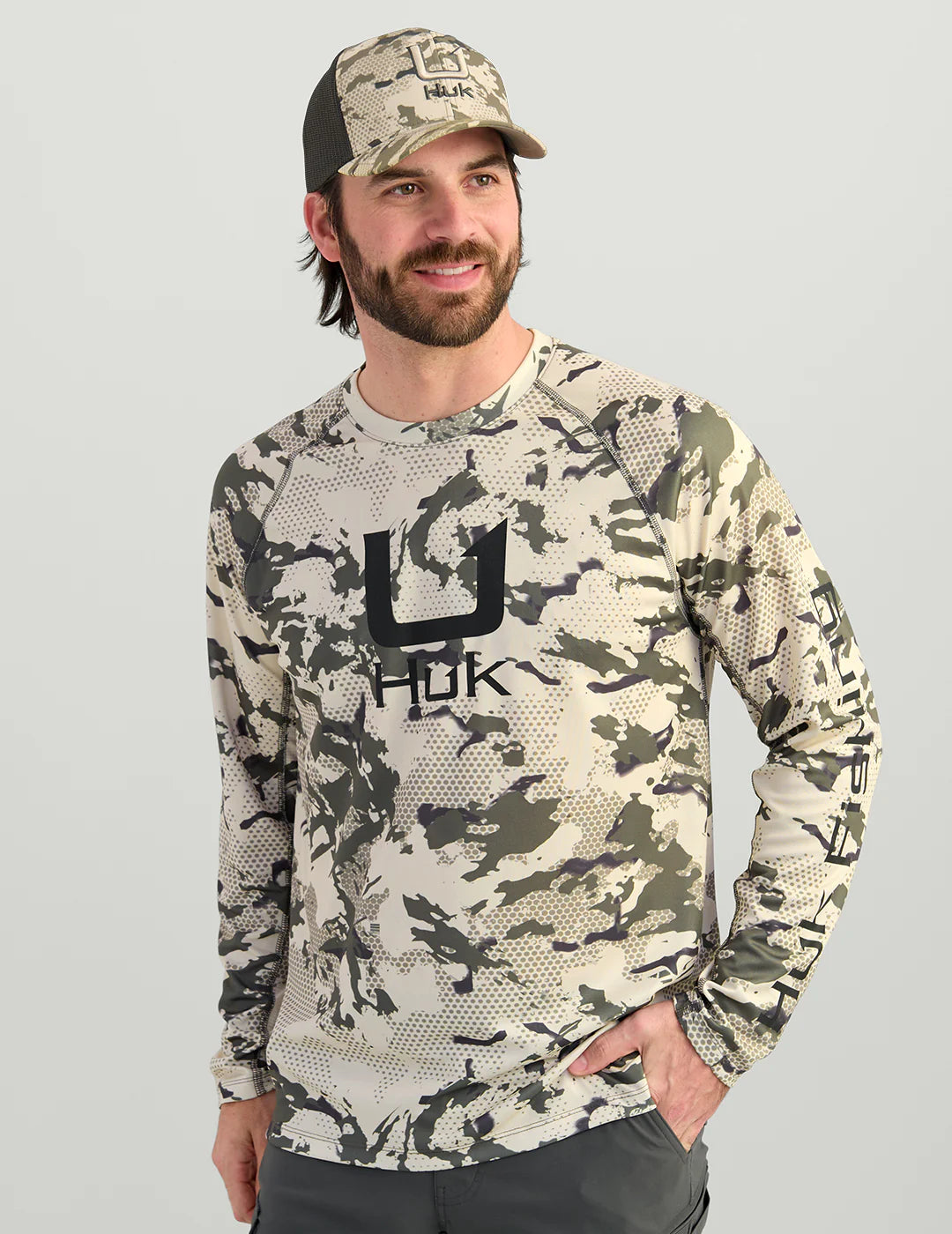 Huk KC Print Icon Performance Crew in Moss