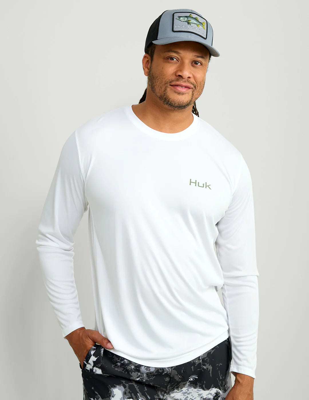 Huk KC Pursuit Art Series Performance Crew in White Bass