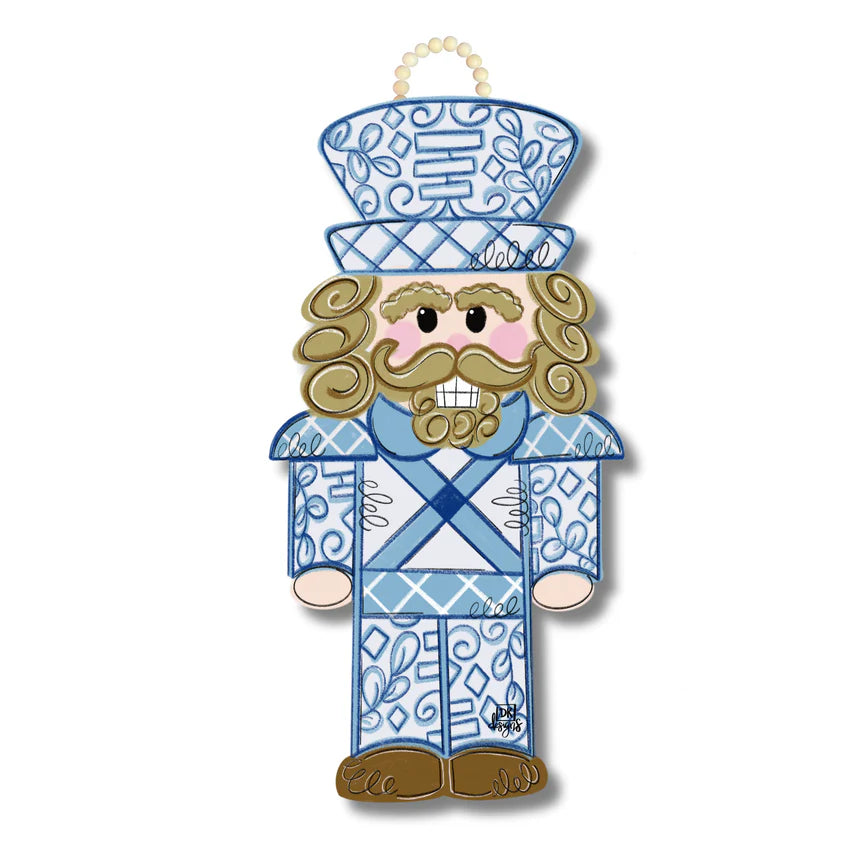 Blue Chinoserie Nutcracker Door Hanger
