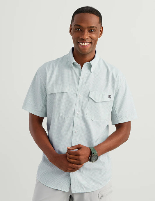 Huk Tide Point Printed Short Sleeve Shirt in Heron Blue