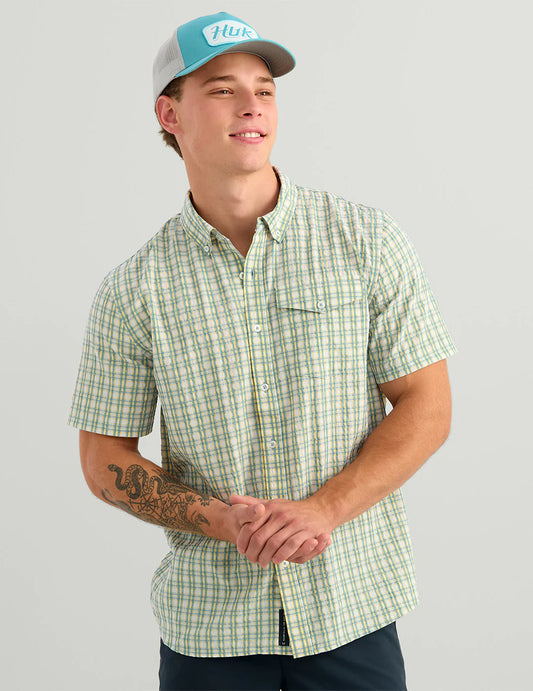 Huk Chatham Plaid Short Sleeve Shirt in Plantain