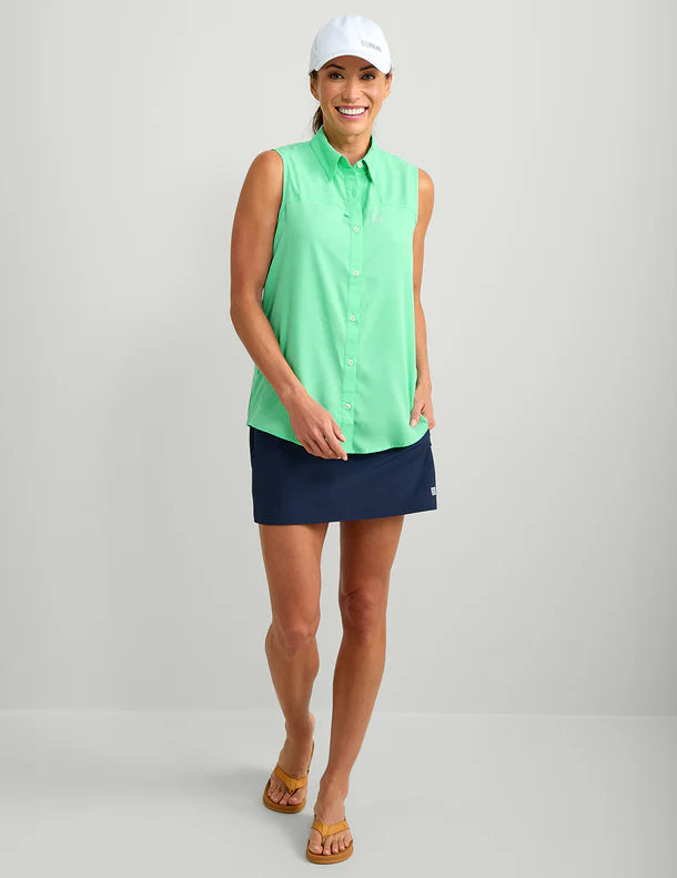 Huk Womens Sleeveless Tide Point Button-Down in Bermuda