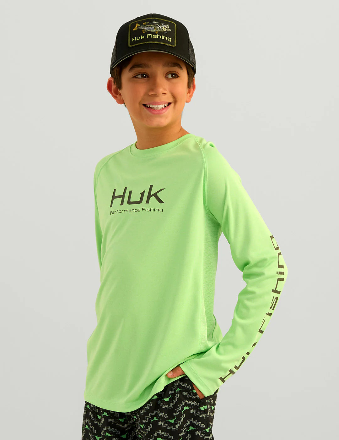 Huk Kids Pursuit Performance Crew in Summer Green Heather