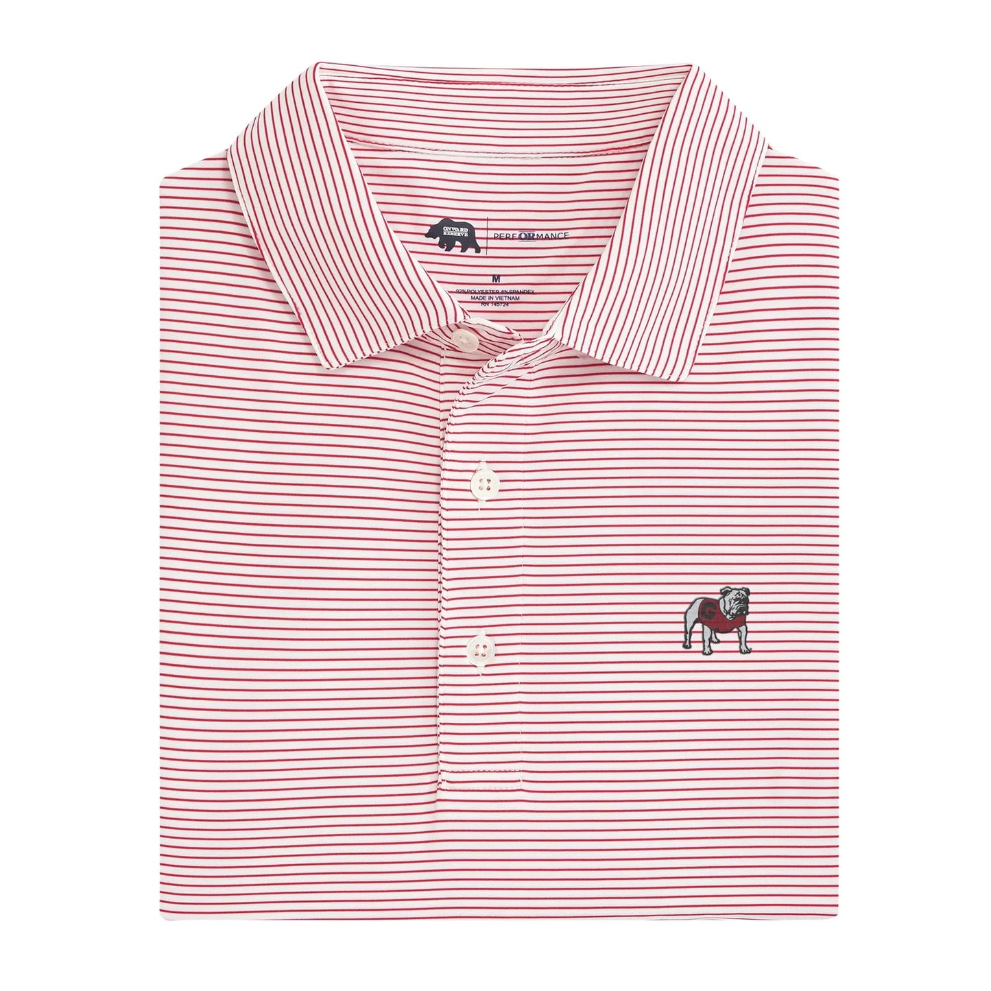 Onward Reserve Standing Bulldog Birdie Stripe Polo in White/Red
