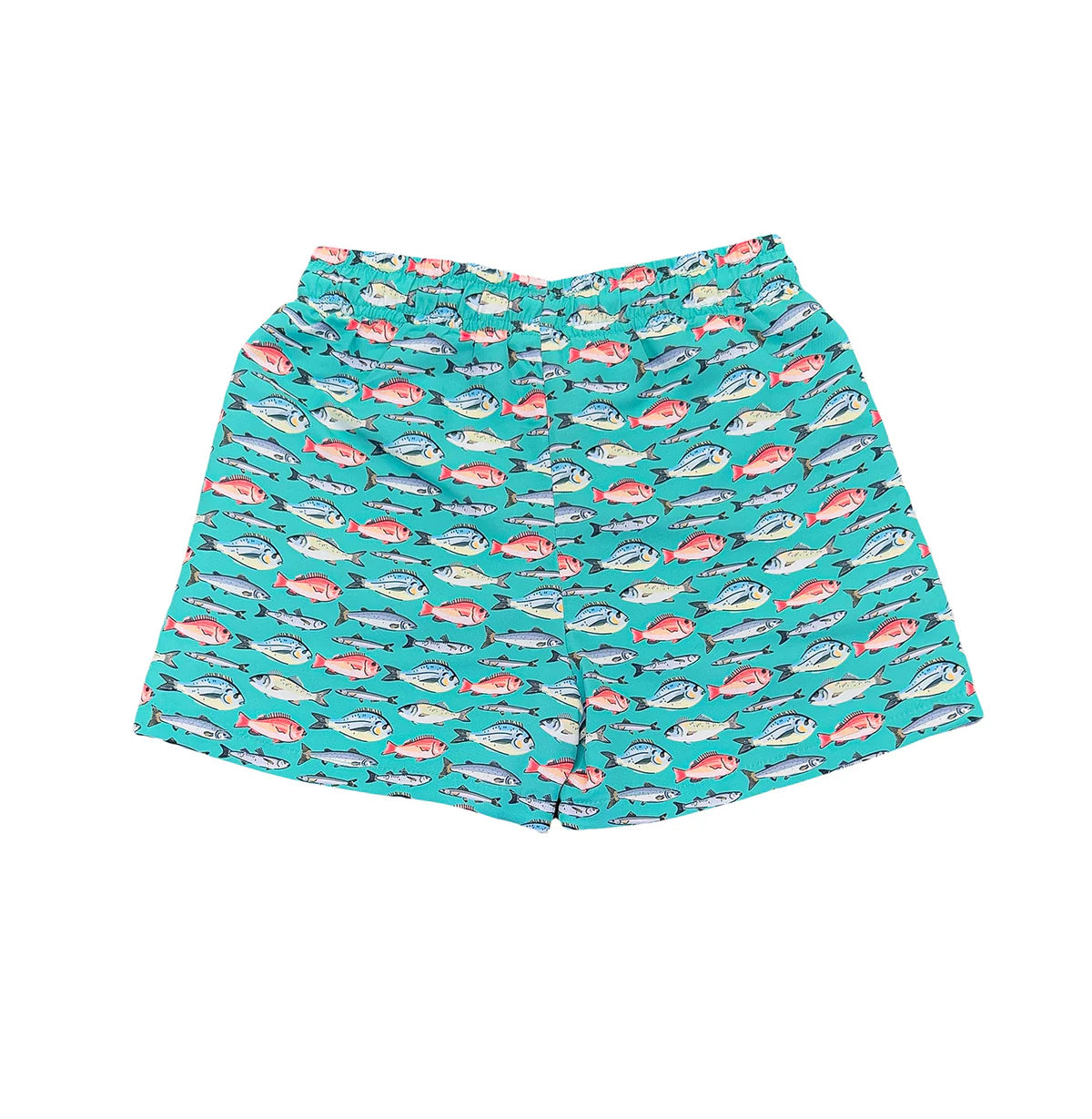 Saltwater Boys | Saint Simons Swim Trunks in Aqua Fish