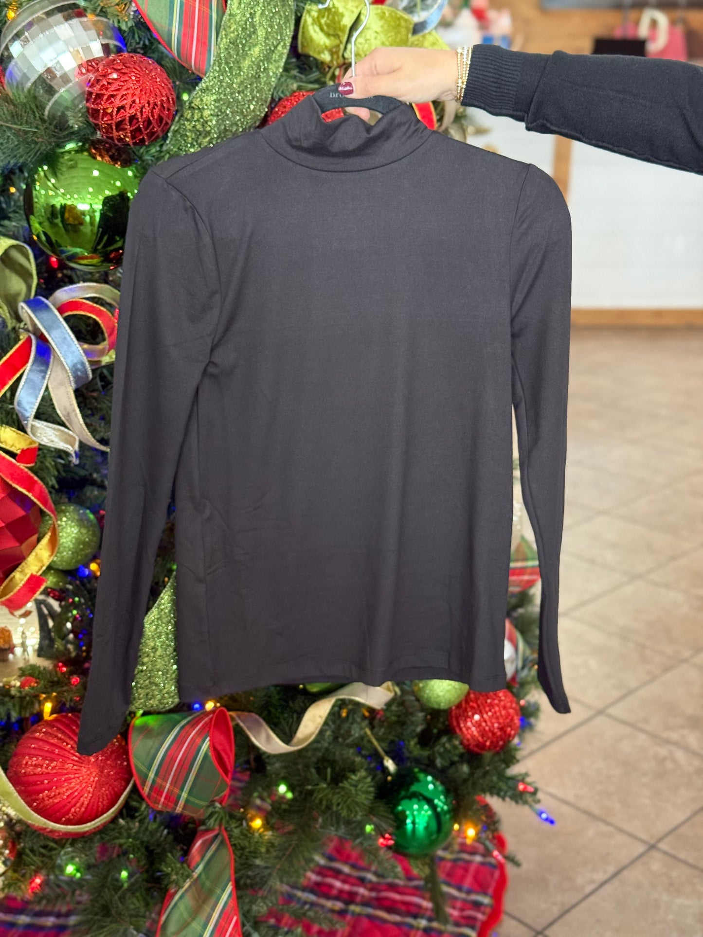 Essential Layering Mock Neck Top in Black