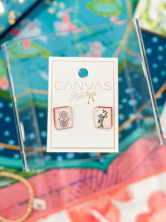 Mahjong Tile Stud Earrings in Light Pink