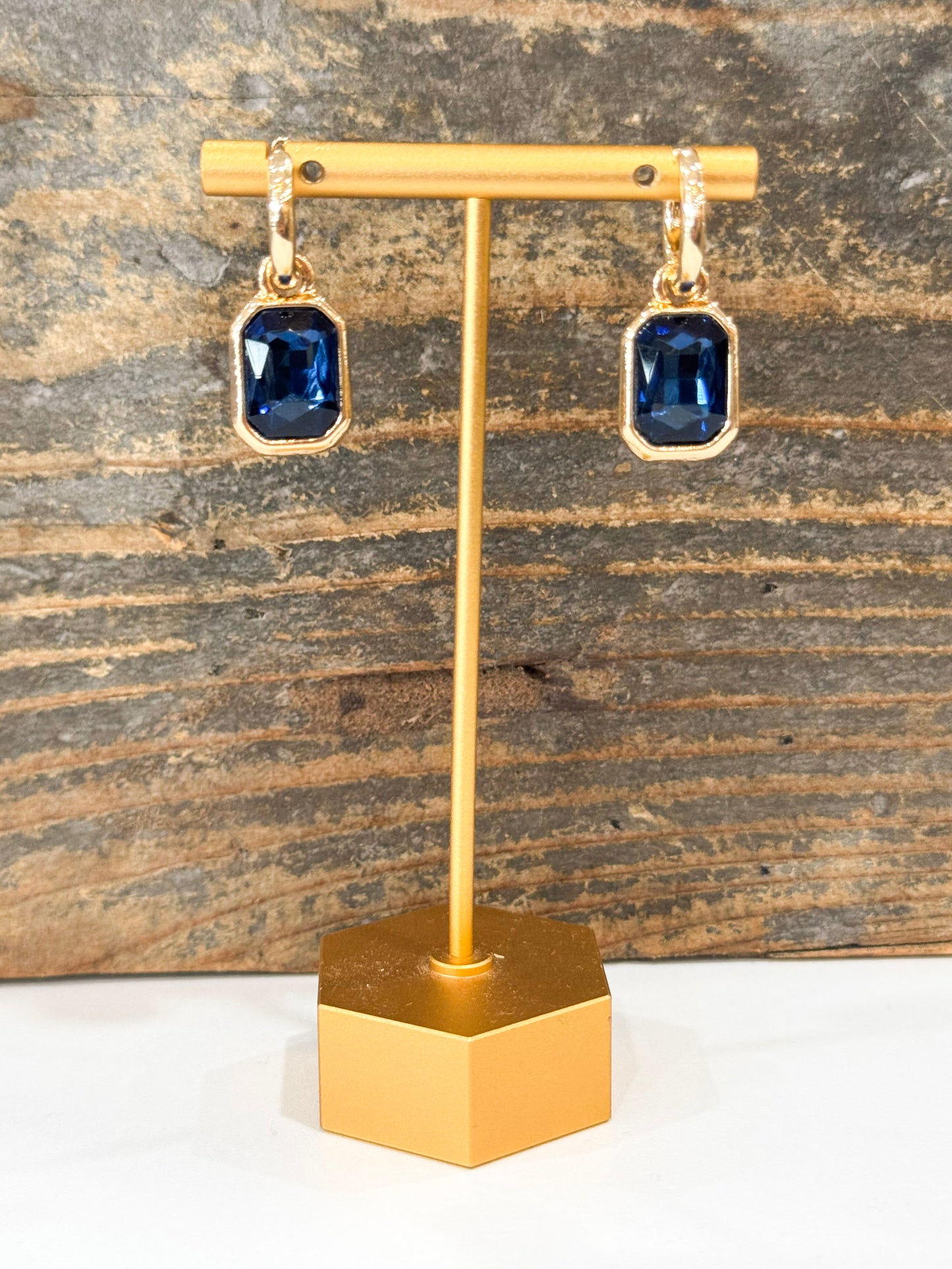 Reagyn Rhinestone Drop Hoop Earrings in Navy