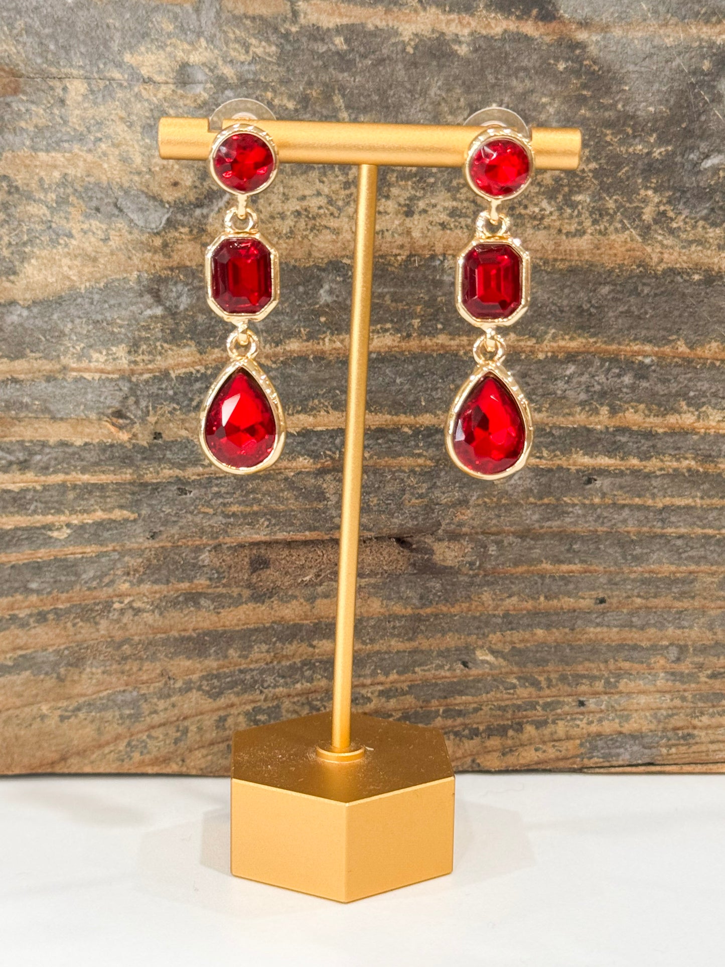 Daphne Rhinestone Linked Earrings in Red