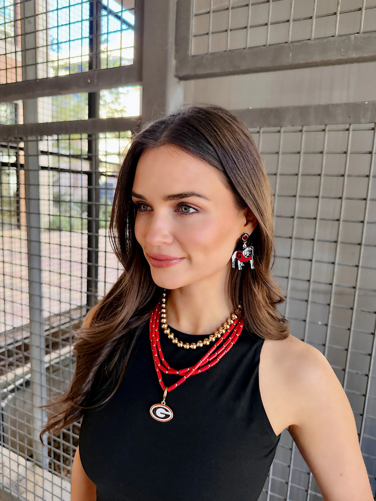 GA Bulldogs Multi Strand Beaded Logo Necklace