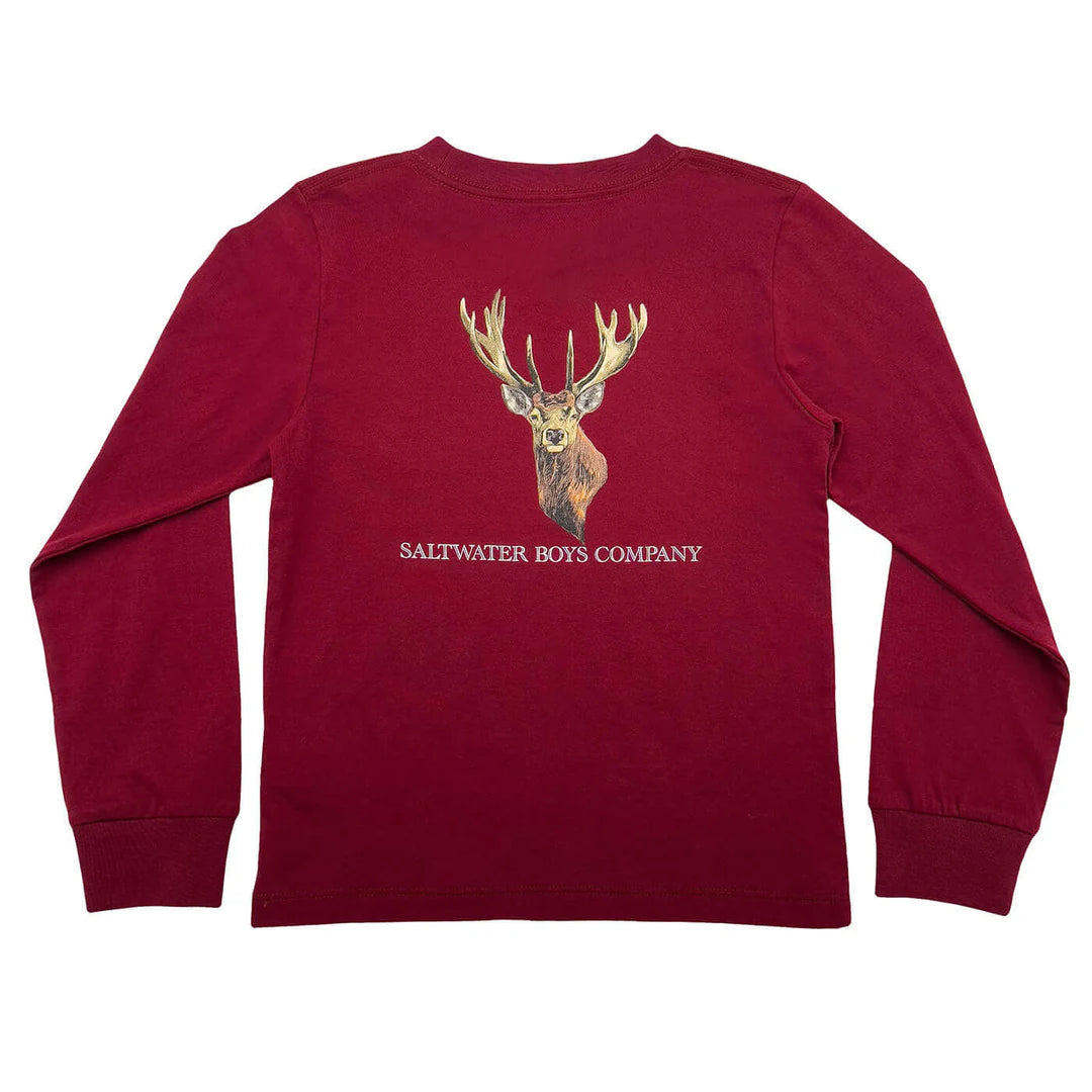 Deer Head Boys Graphic Tee LS Maroon