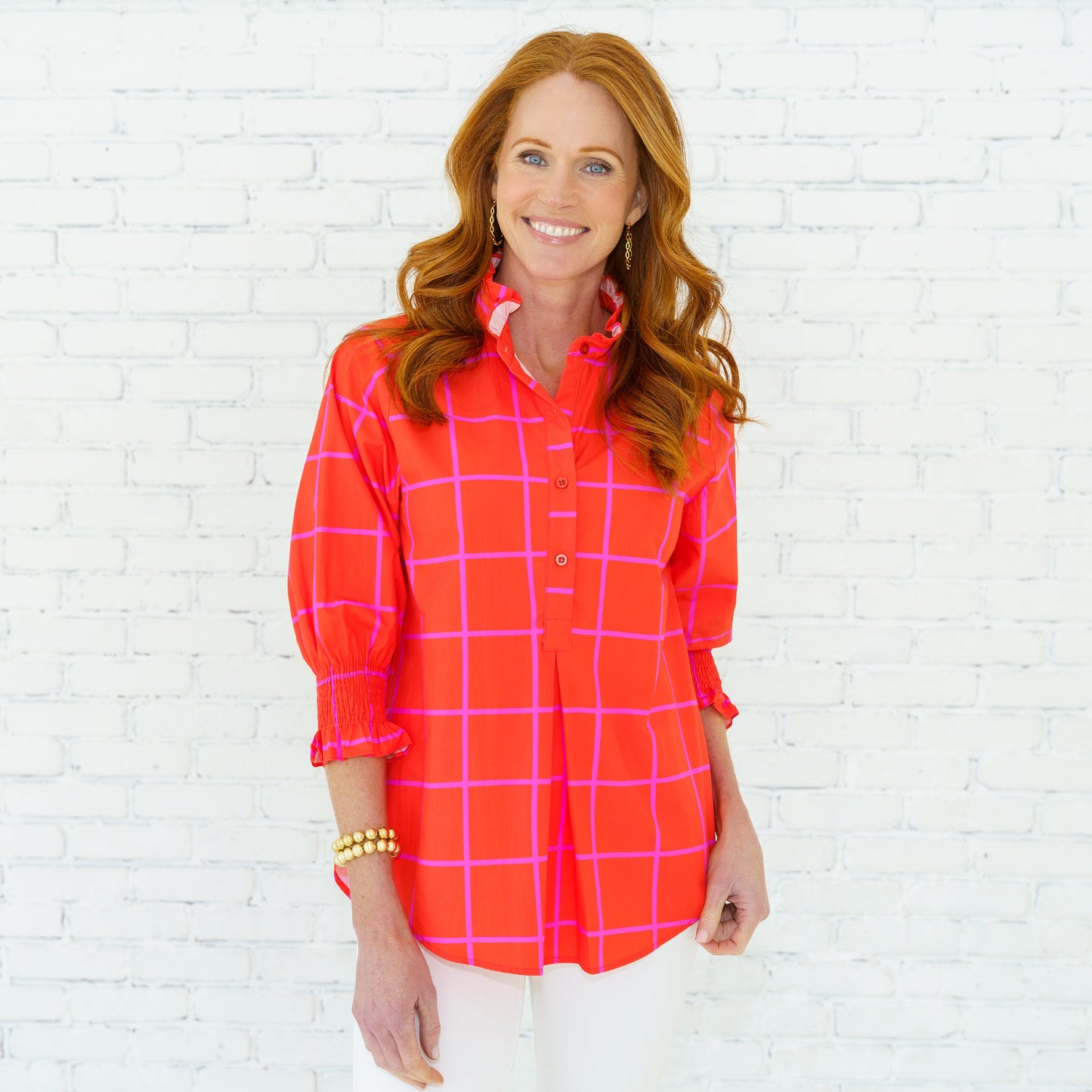 Caryn Lawn Kimberly Park Top in Orange and Pink