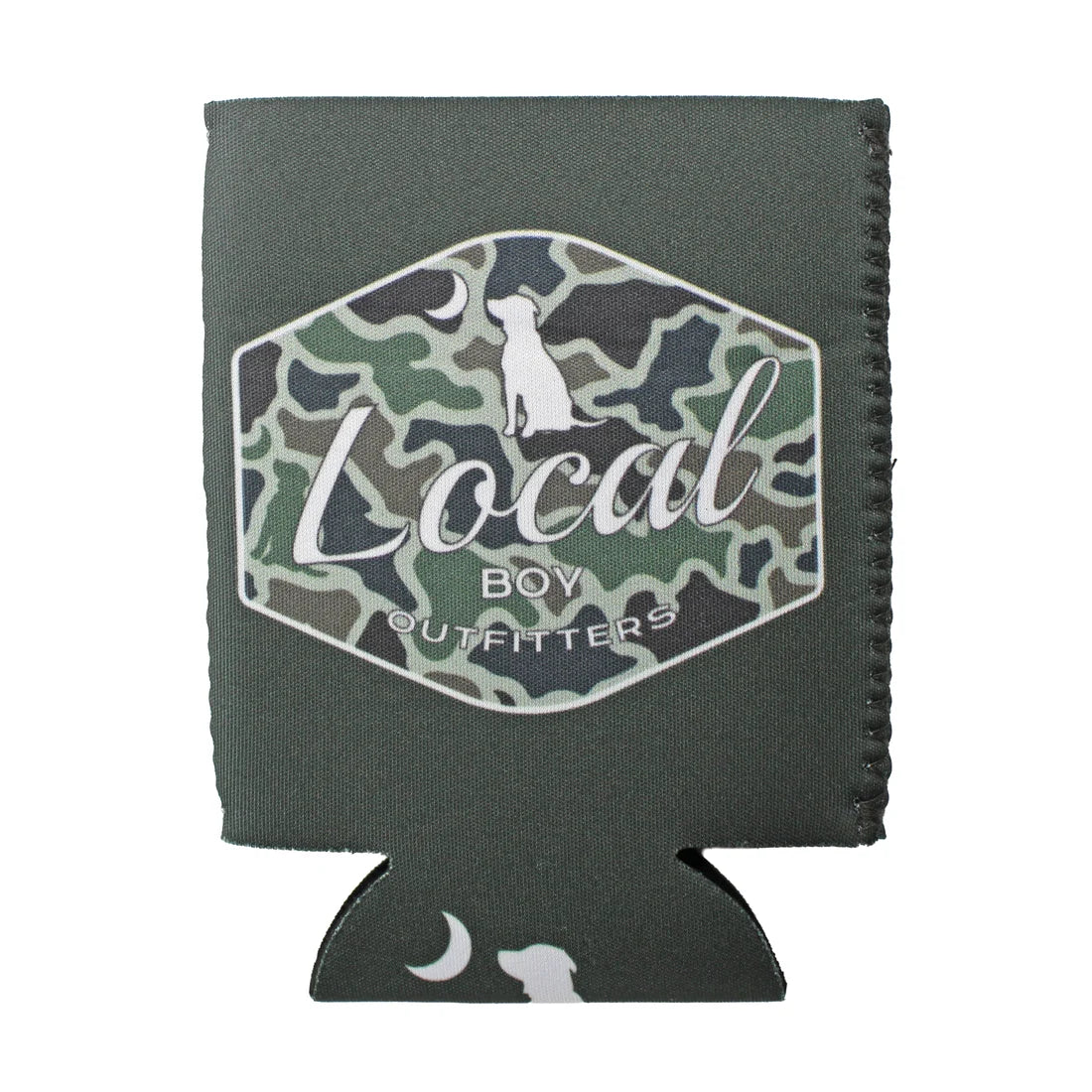 Local Boy | Dog & Moon Camo Badge Koozie in Charcoal