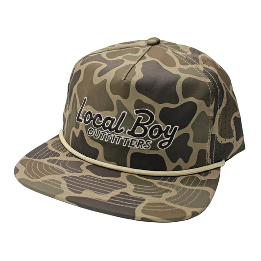 Local Boy | Mark Script Perforated Low Profile Rope Hat in Brush Camo