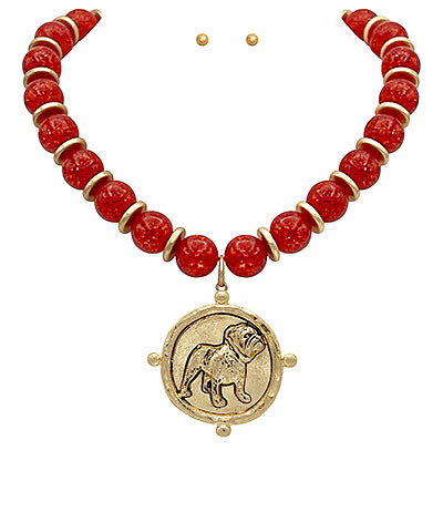 Glory Bound Bulldog Necklace in Red