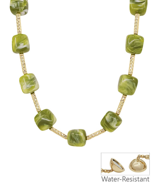 Olive Cube Beaded Necklace