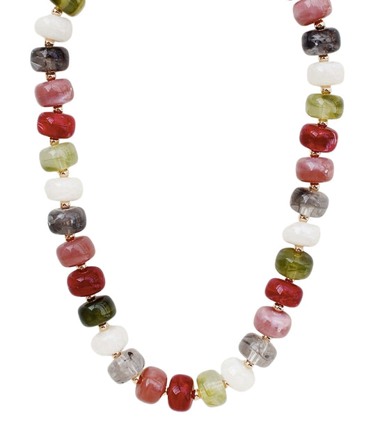The Austyn Beaded Necklace in Olive/Wine