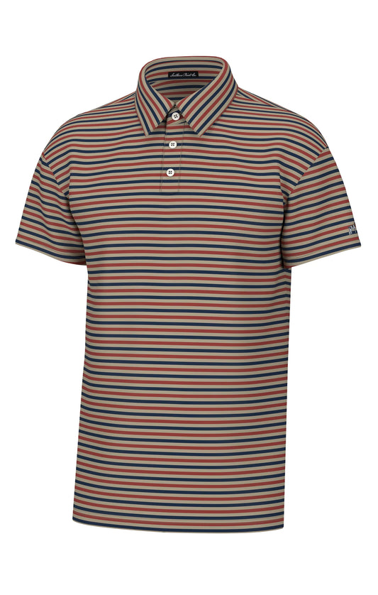 Southern Point | Humphrey Stripe Polo in Red/Navy/Tan