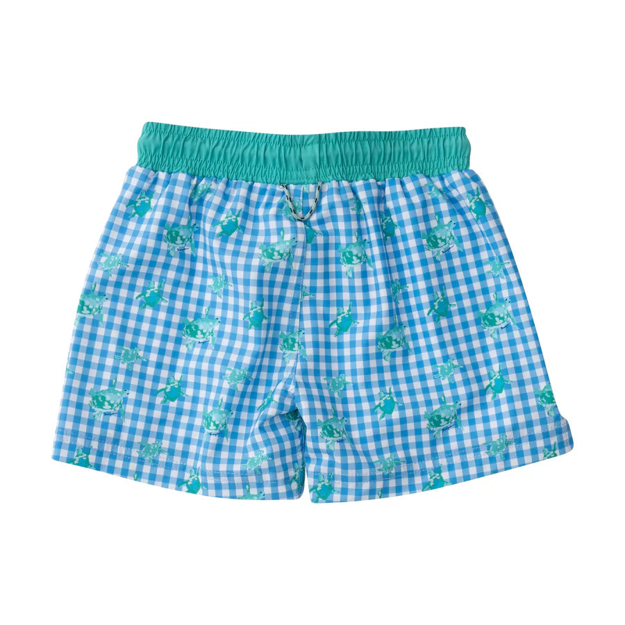 Prodoh Swim Trunk in Marina Blue Gingham Turtle Print