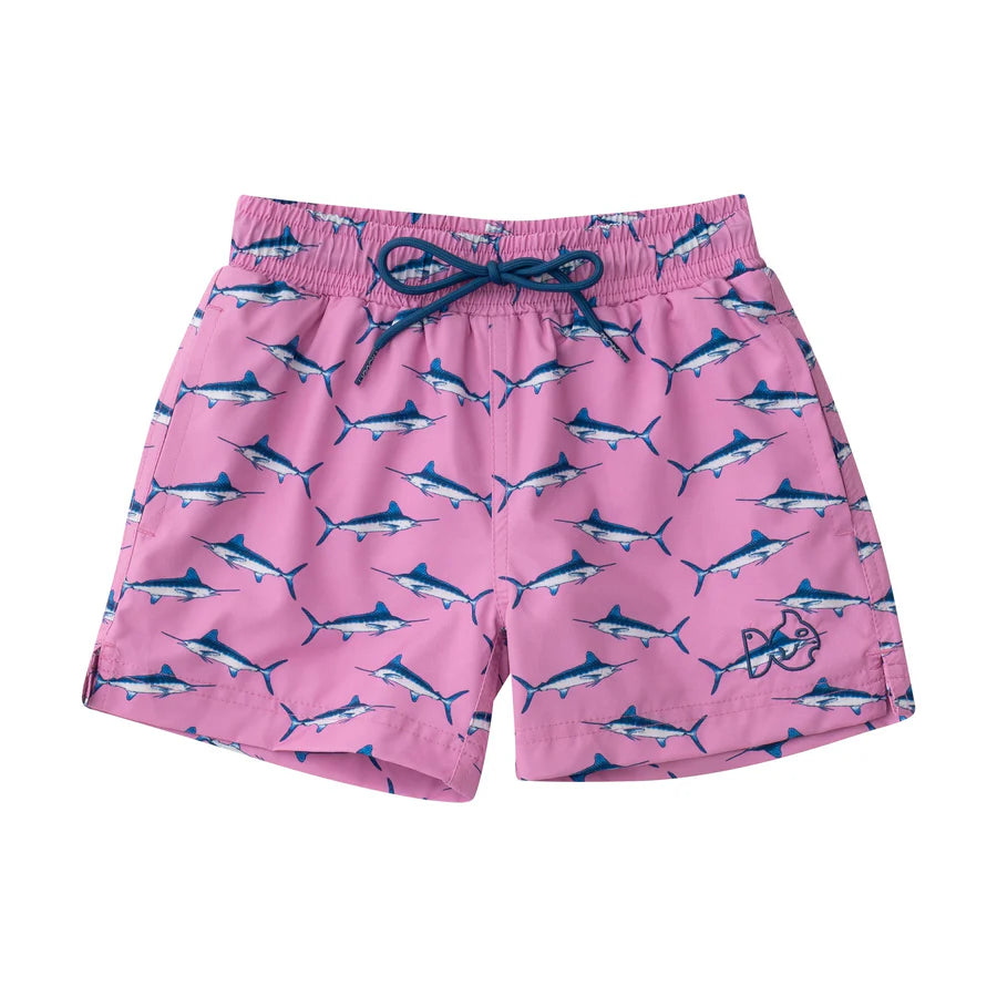 Prodoh Swim Trunk in Blue Marlin Print on Fuchsia Pink