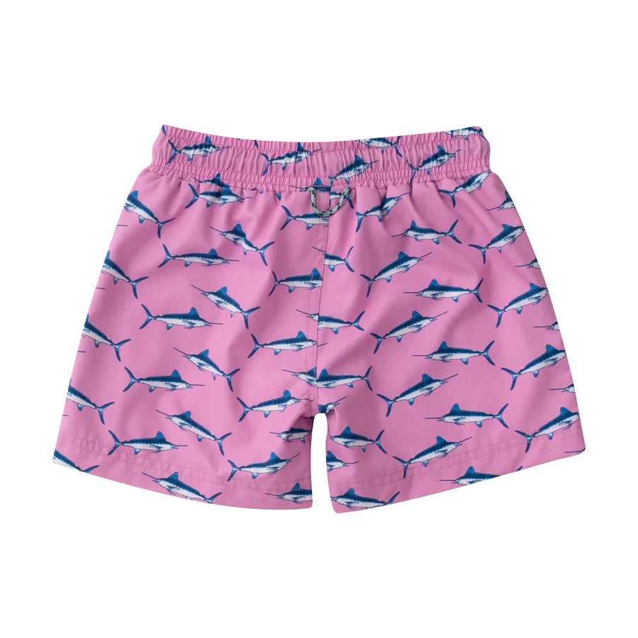 Prodoh Swim Trunk in Blue Marlin Print on Fuchsia Pink