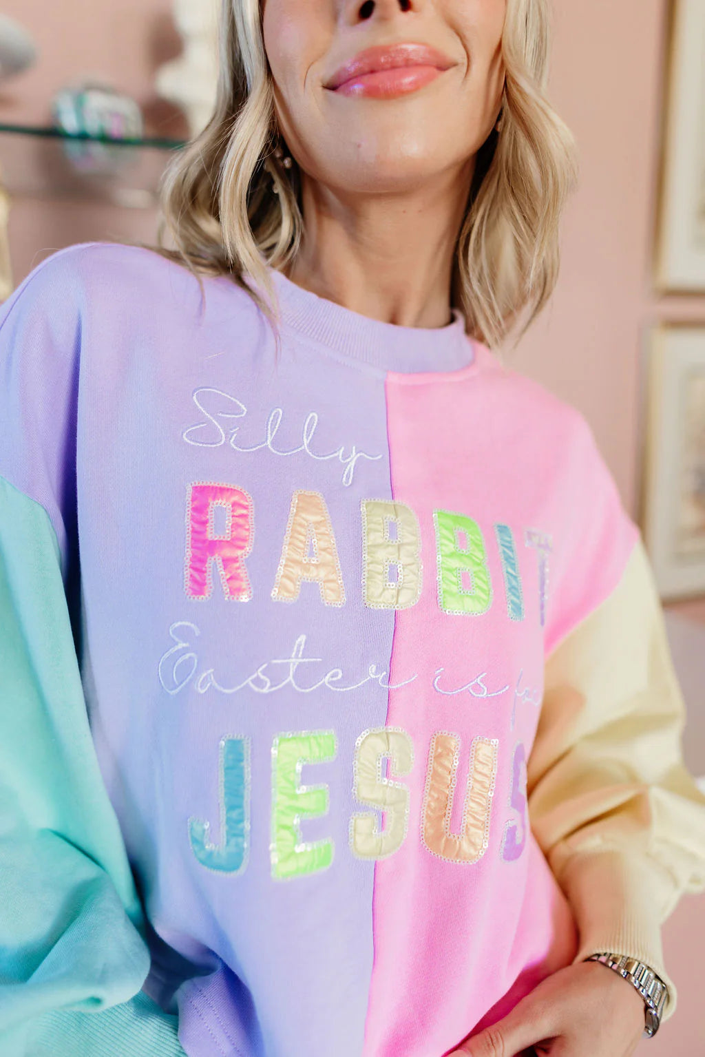 Brianna Cannon Easter is for Jesus Color Block Sweatshirt