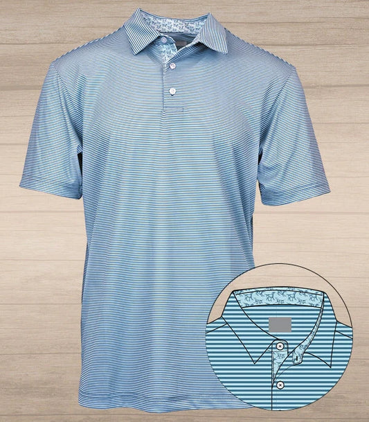 Struttin Cotton | Andy Stripe Performance Polo with Dogs in Blue