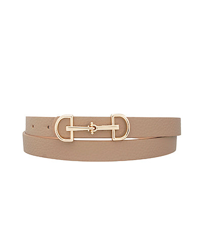 The Sawyer Horsebit Buckle Skinny Belt in Taupe