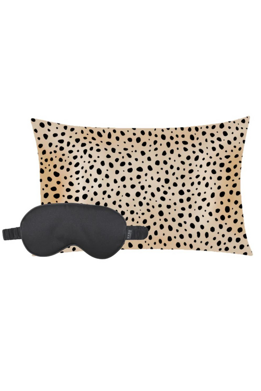 Cheetah Spot Satin Pillowcase & Black Eye Mask Set