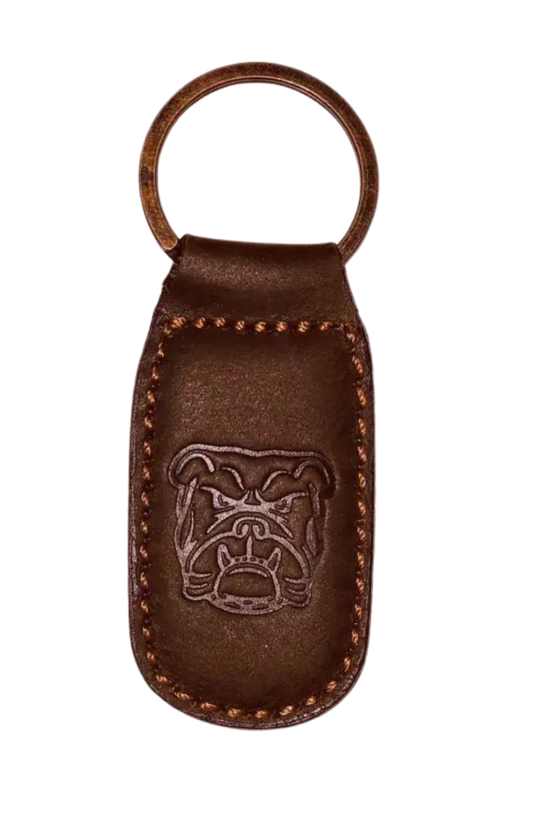 Bulldog Leather Embossed Keychain Dark Brown