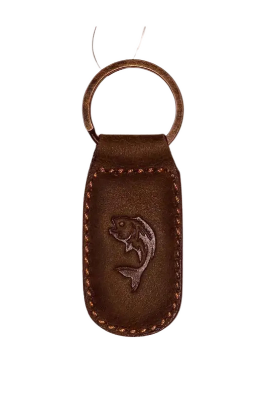 Fish Leather Embossed Keychain Dark Brown