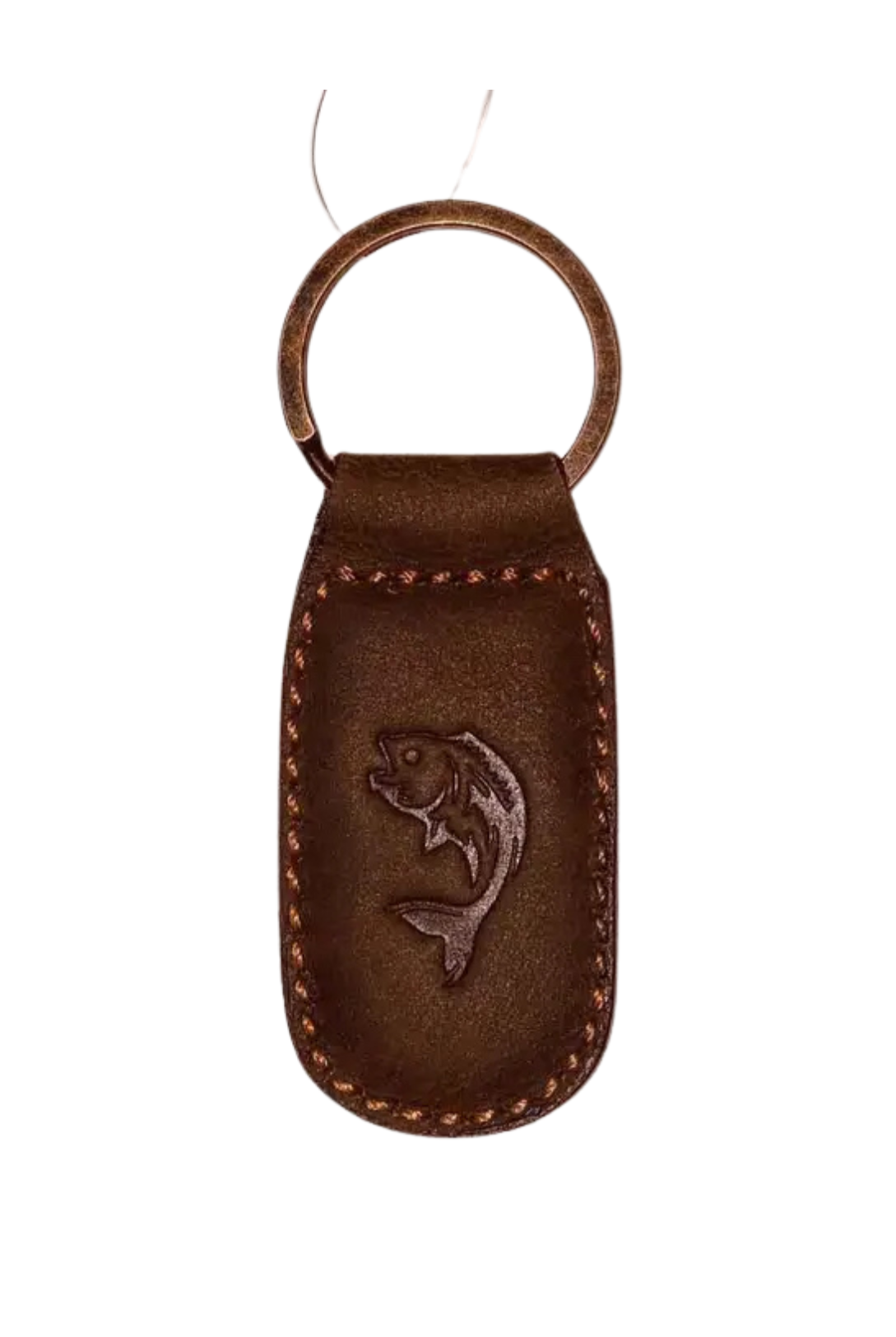 Fish Leather Embossed Keychain Dark Brown