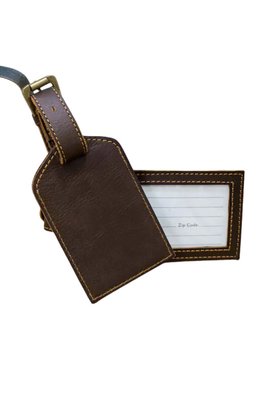 Leather Luggage Tag Dark Brown