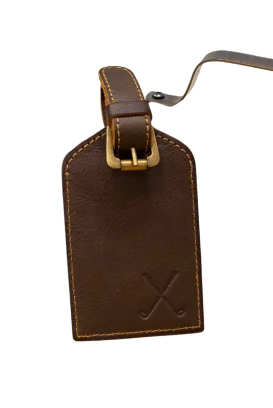 Golf Leather Embossed Luggage Tag Dark Brown