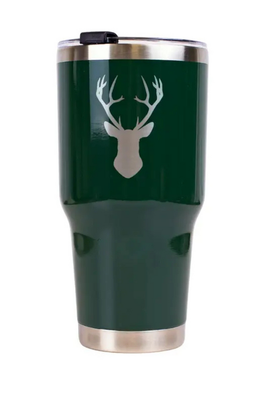 Deer Etched Tumbler Dark Green/Silver 30oz.