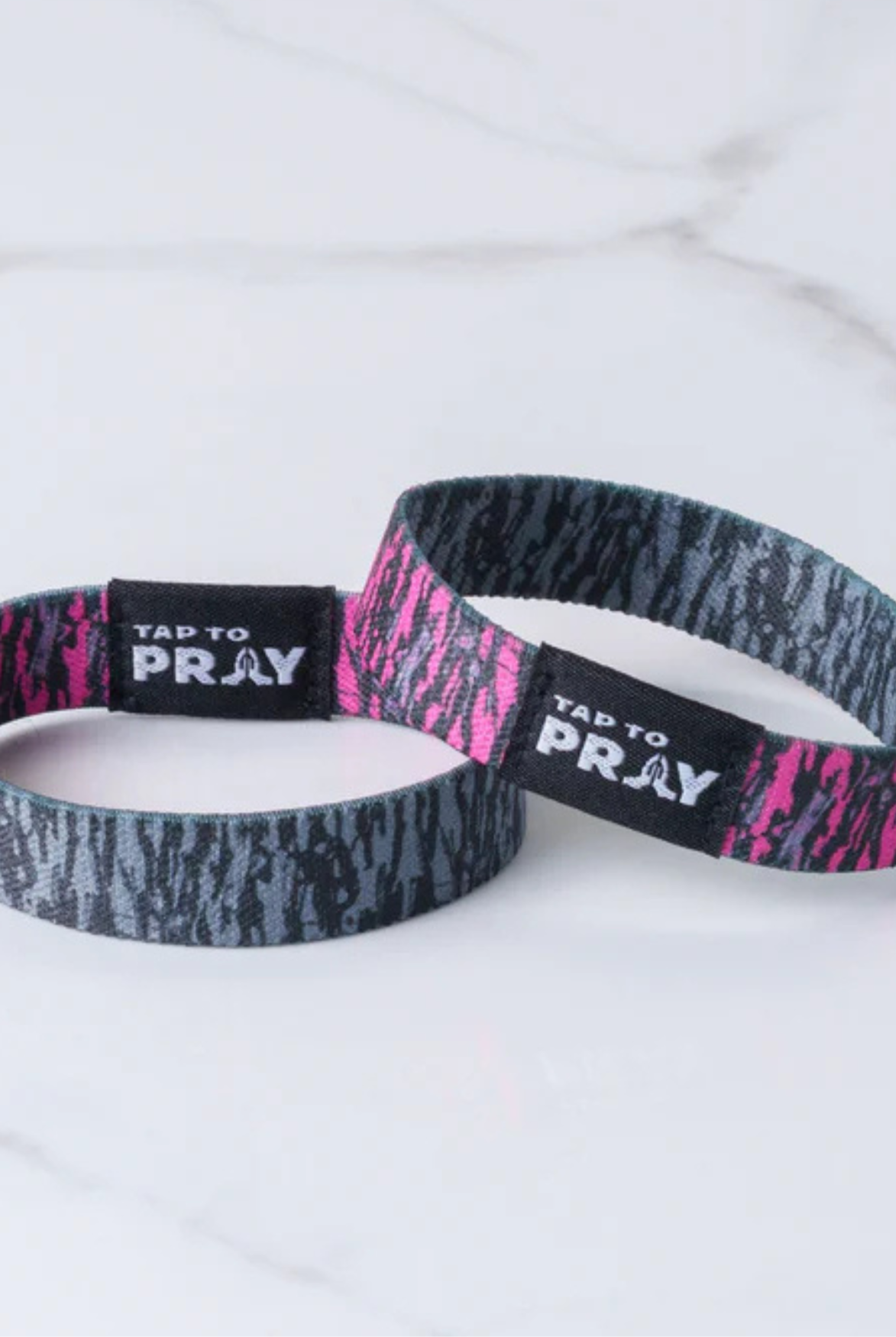 Tap To Pray Wristbands Tree Bark Camo Pink & Grey