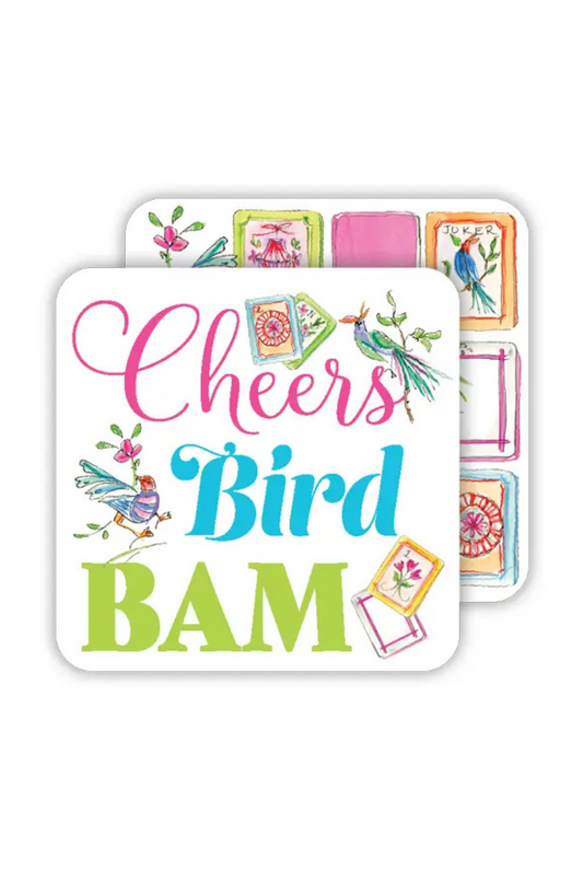Mahjong Tiles with Birds Cheers Bird Bam Square Coaster