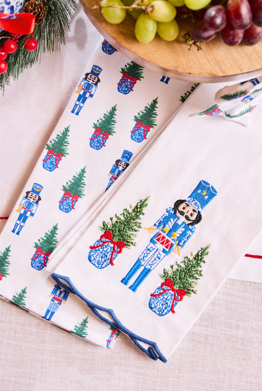 Mary Square Embroidered Tea Towel in Merry Marchers