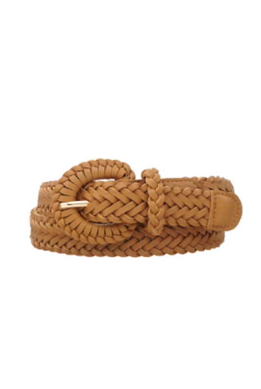 The Dawn Braided Faux Leather Belt in Camel