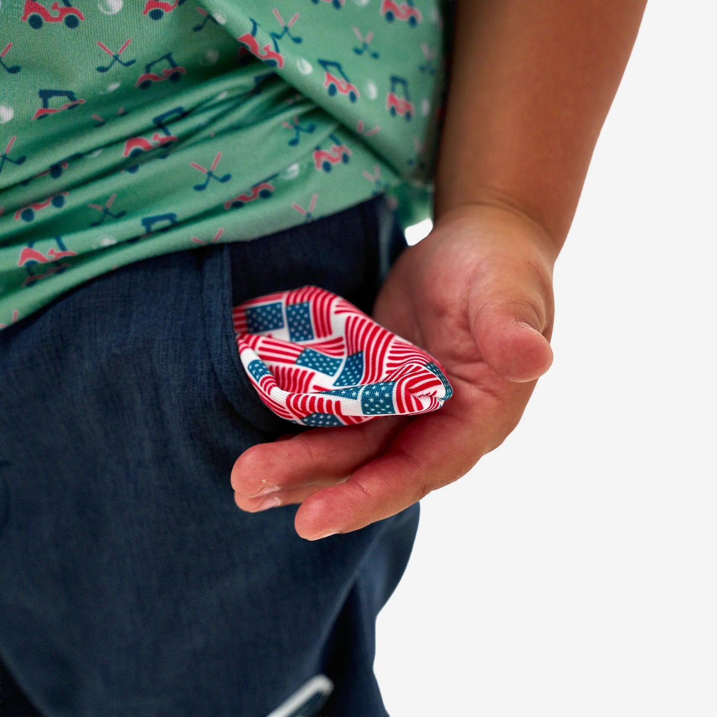 Burlebo | Youth Athletic Shorts in Heather Navy with American Flag Liner