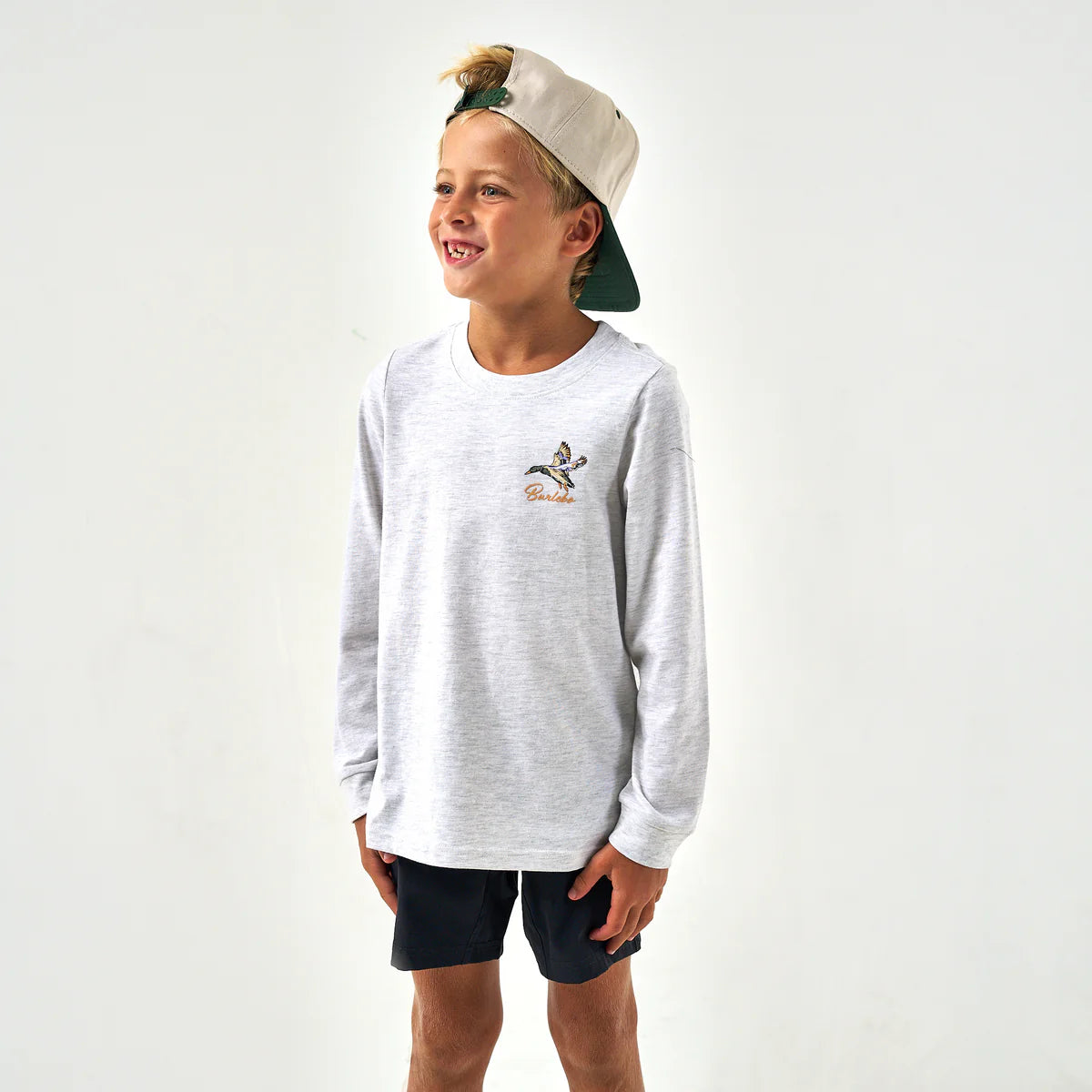 Burlebo Youth Long Sleeve Tee - Pintail Triangle Duck in Ash Grey