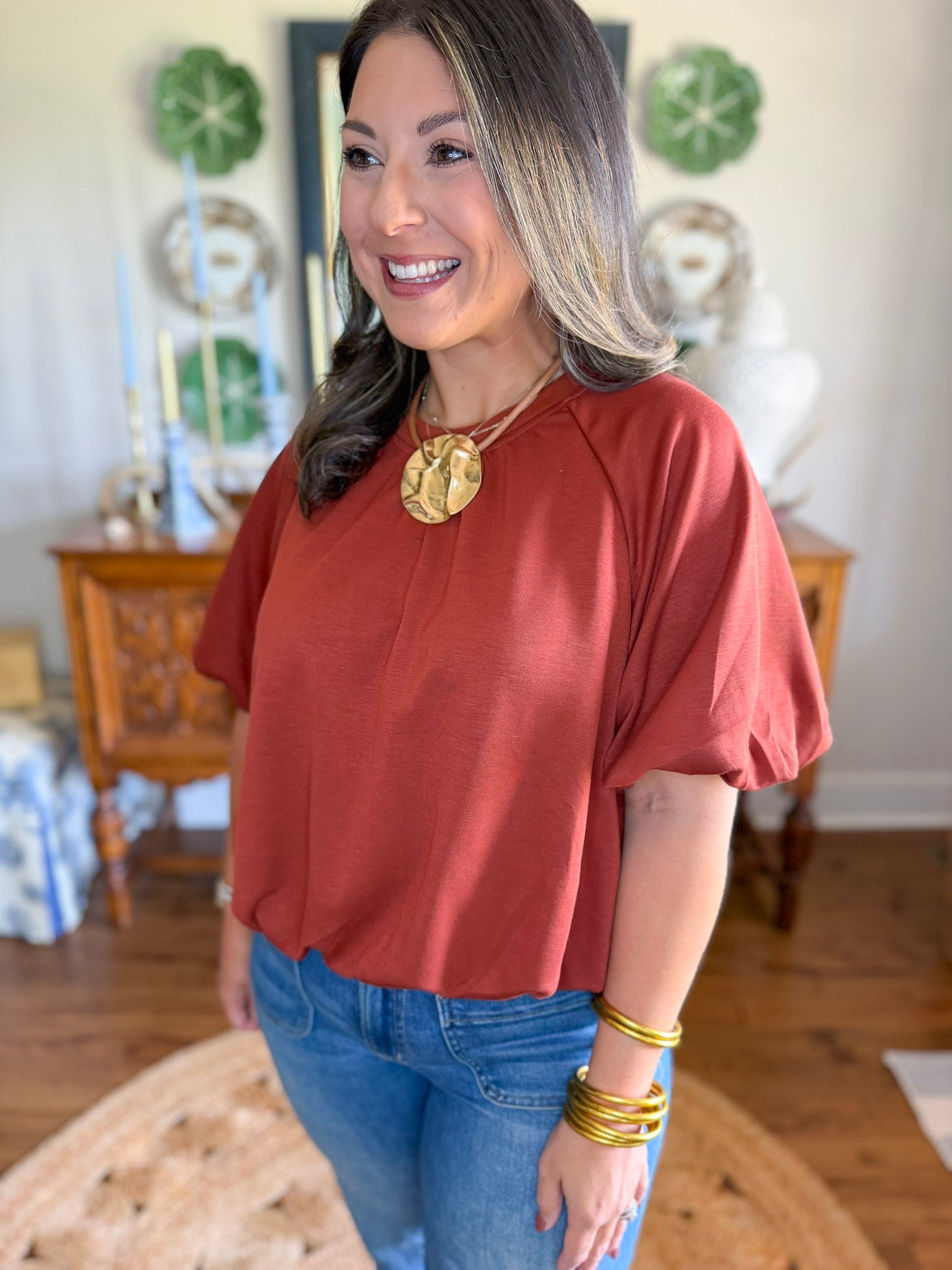 Sienna Bubble Hem Top in Rust