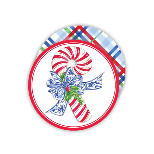 Striped Candy Cane with Blue Bow Round Coasters