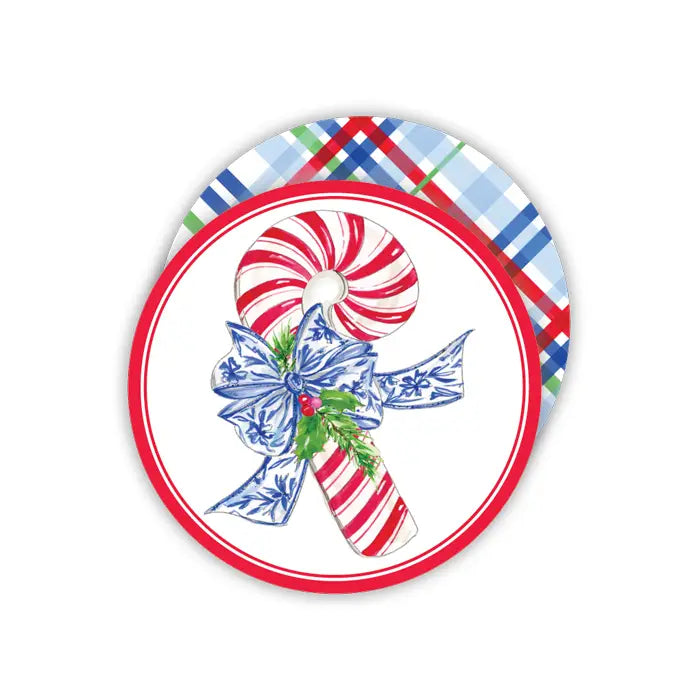 Striped Candy Cane with Blue Bow Round Coasters