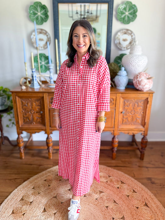 Adrienne | Regan Maxi Dress in Red Seersucker Gingham