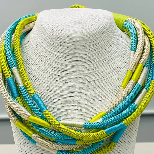 Lilly Colorblock Rope Necklace in Citrus/Turquoise