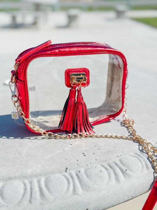 Addison Clear Crossbody in Metallic Red