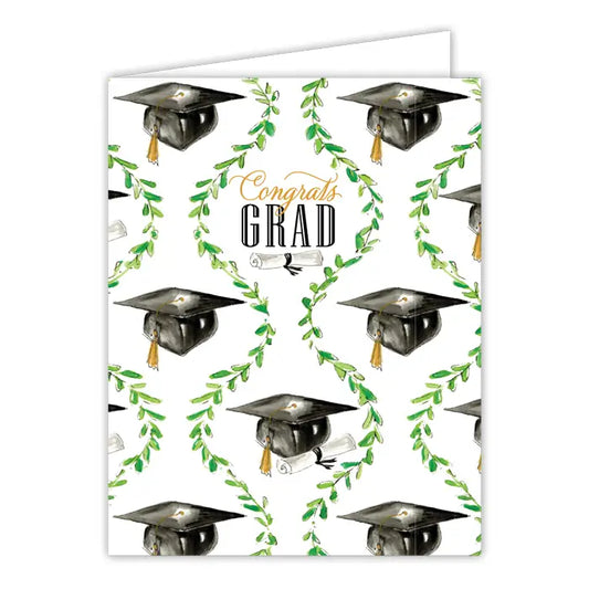 Congrats Grad Caps and Green Vine Greeting Card